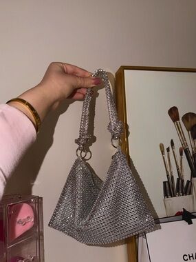 Silver Crystal-Embellished Shoulder Bag